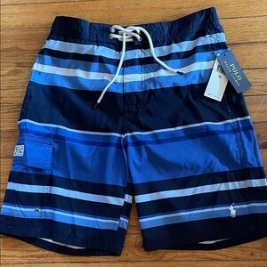 Polo by Ralph Lauren Men’s Navy and Blue Striped Swim Trunks XS